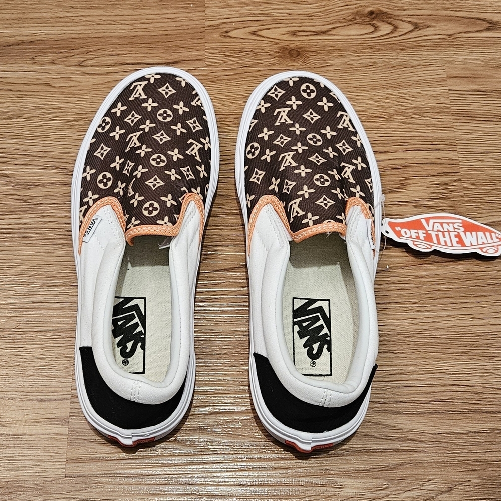 Vans Beige Canvas Slip-On Sneakers with White Label